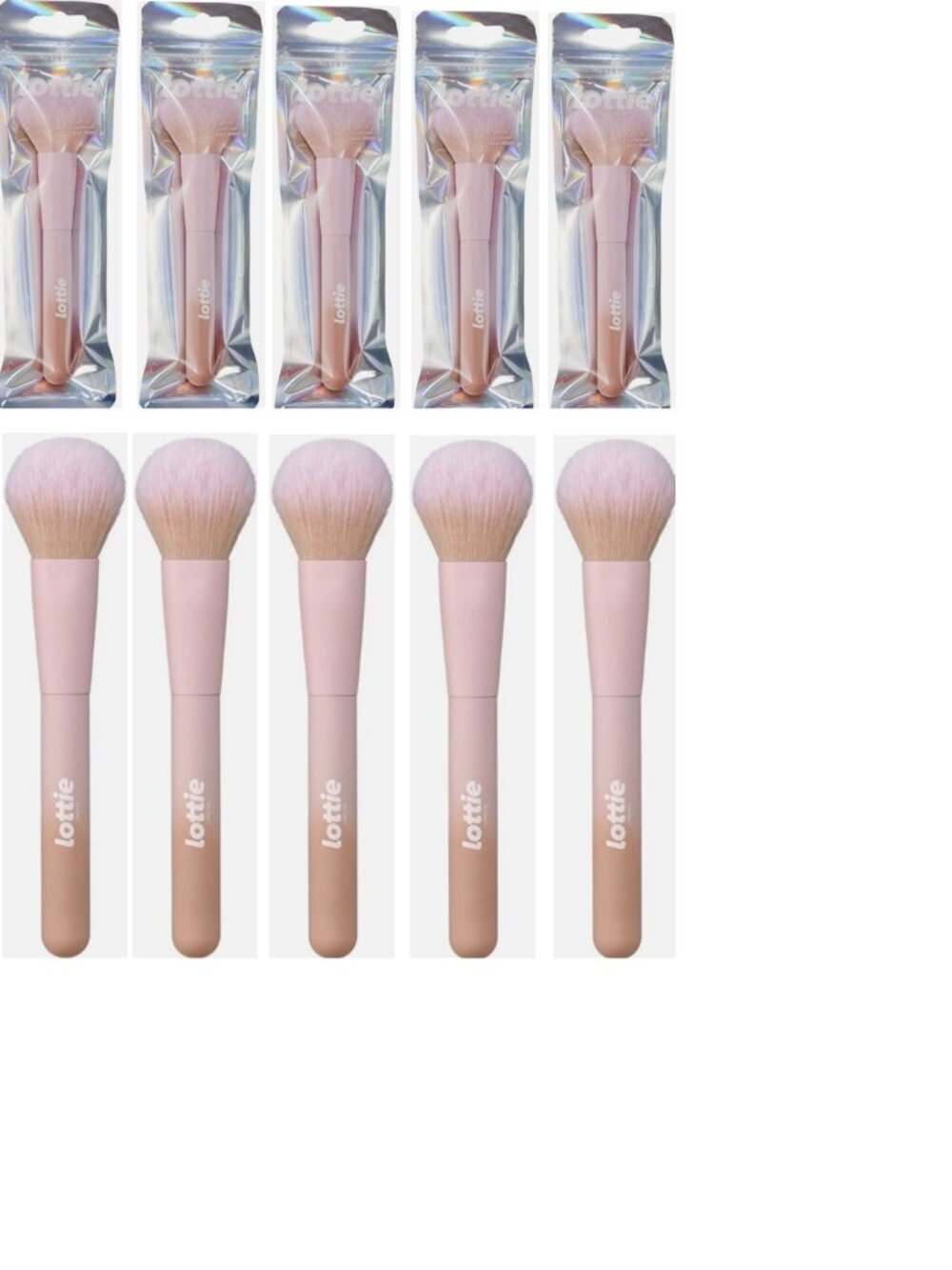 Lottie London Multi-use Face Brush LF015 Vegan Pink Synthetic Powder Brush 10PK